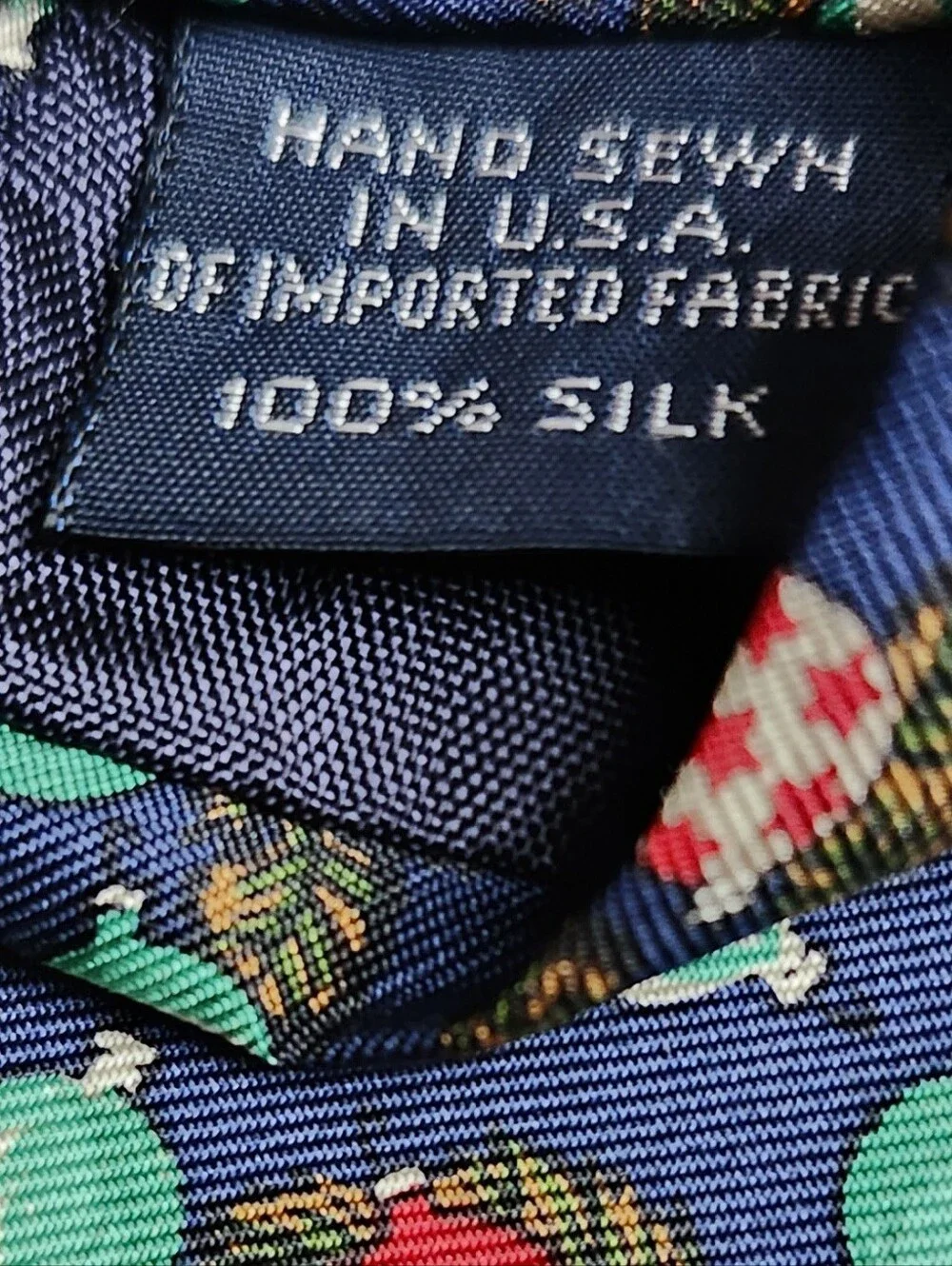 Lands End Christmas Tie 100% Silk USA Navy Ornament Holiday Novelty Necktie
